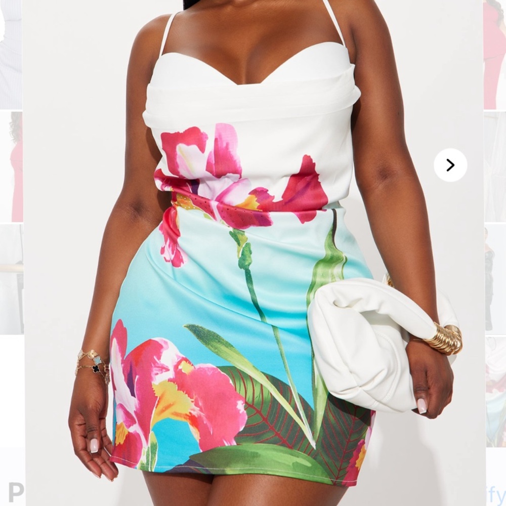 Exotic Beauty Floral Satin Mini Dress - Multi